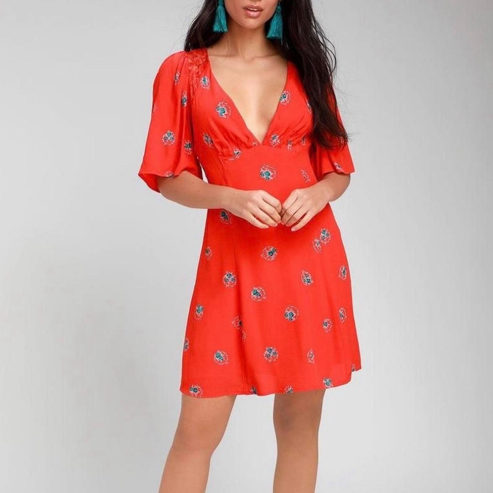Free People Mockingbird coral red mini dress